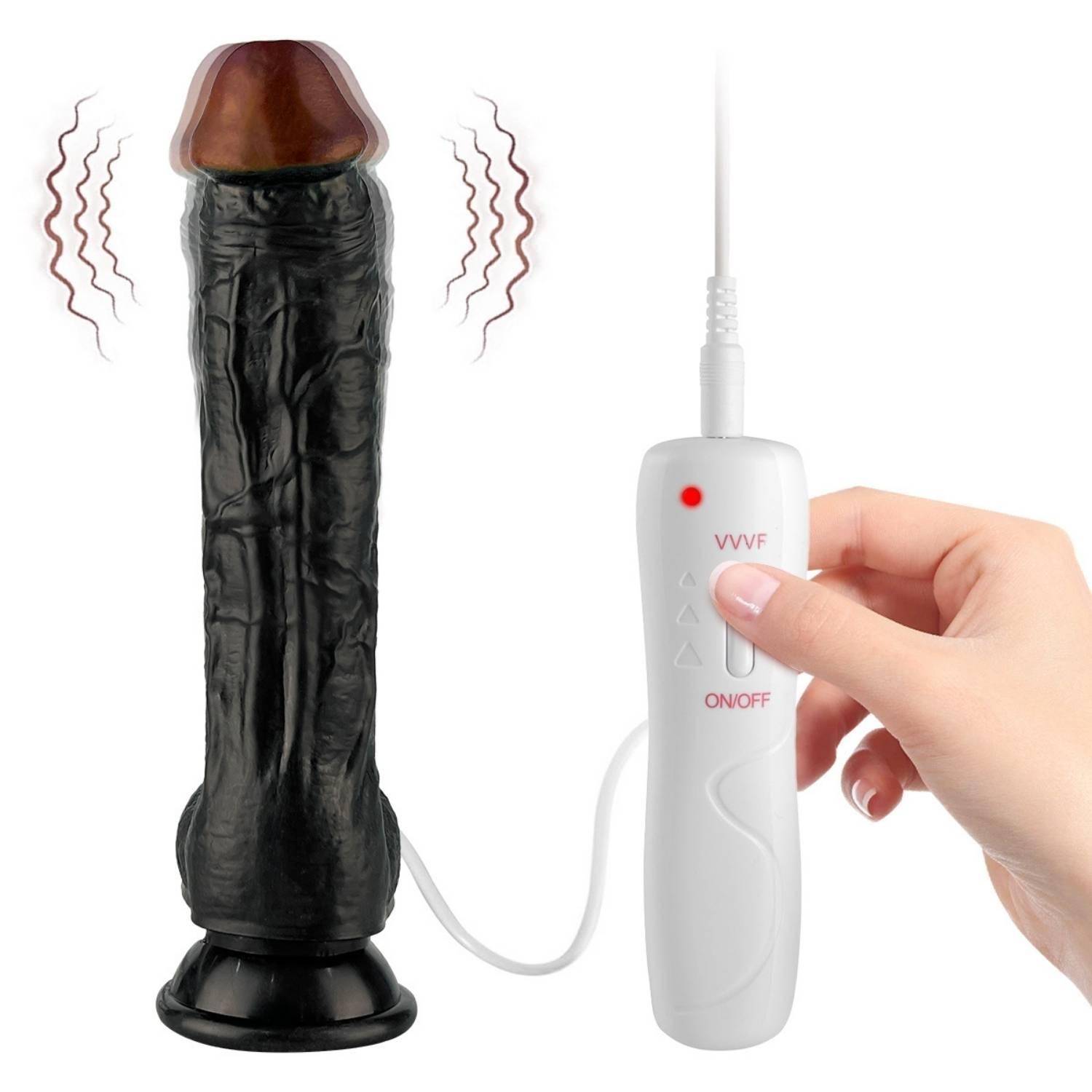 Jadon - Kumandalı Vantuzlu Güçlü Titreşimli Gerçekçi Zenci Yapay Penis Realistik Dokuda Dildo 23 CM detay