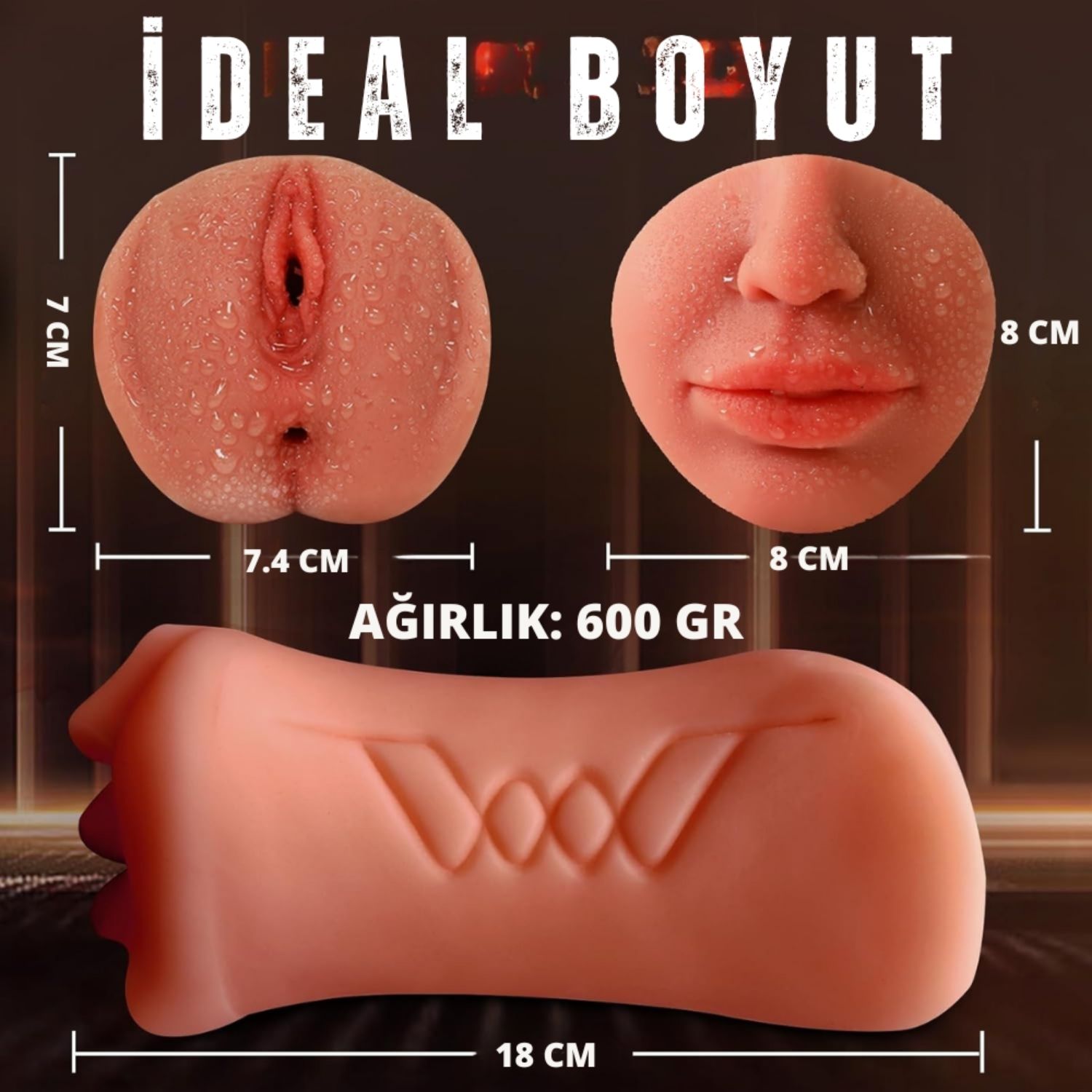 Ellie - Gerçekçi Yumuşak Dokulu 3 Girişli Oral Anal Realistik Vajina Mastürbatör 18 CM