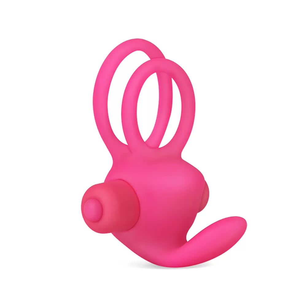 Klitoris Uyarıcı Titreşimli Silikon Penis Halkası Pembe - Power Clit Duo Silicone Cockring detay