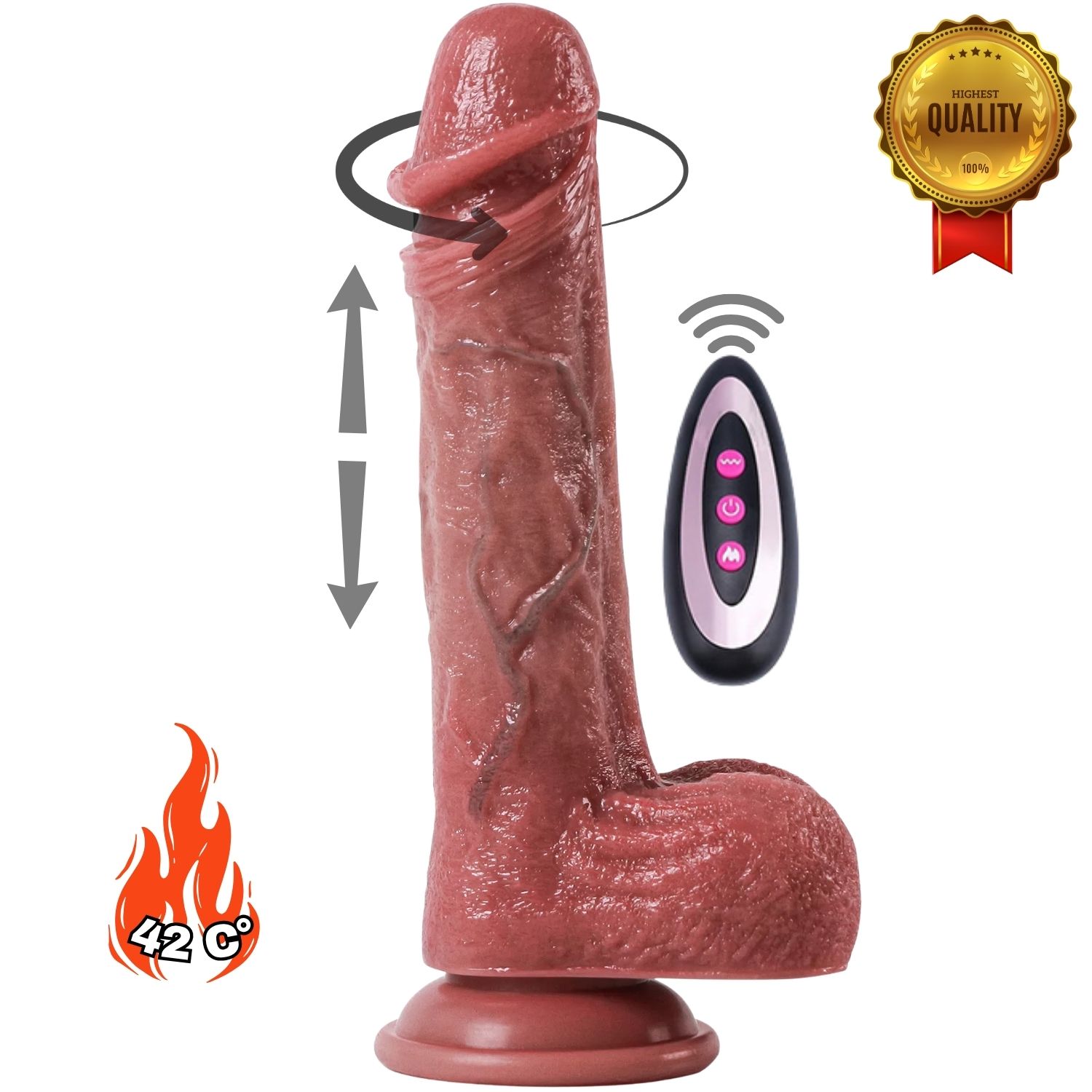 Jake - Şarjlı Uzaktan Kumandalı Isıtmalı İleri Geri Hareketli ve Rotasyonlu Realistik Dildo Gerçekçi Yapay Penis 22 CM