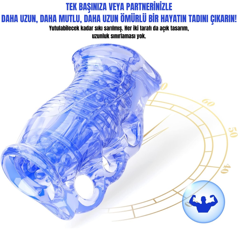 Erkek Penis Eğitim Mastürbatörü İki Tarafı Açık Uçlu Tırtıklı Stroker detay