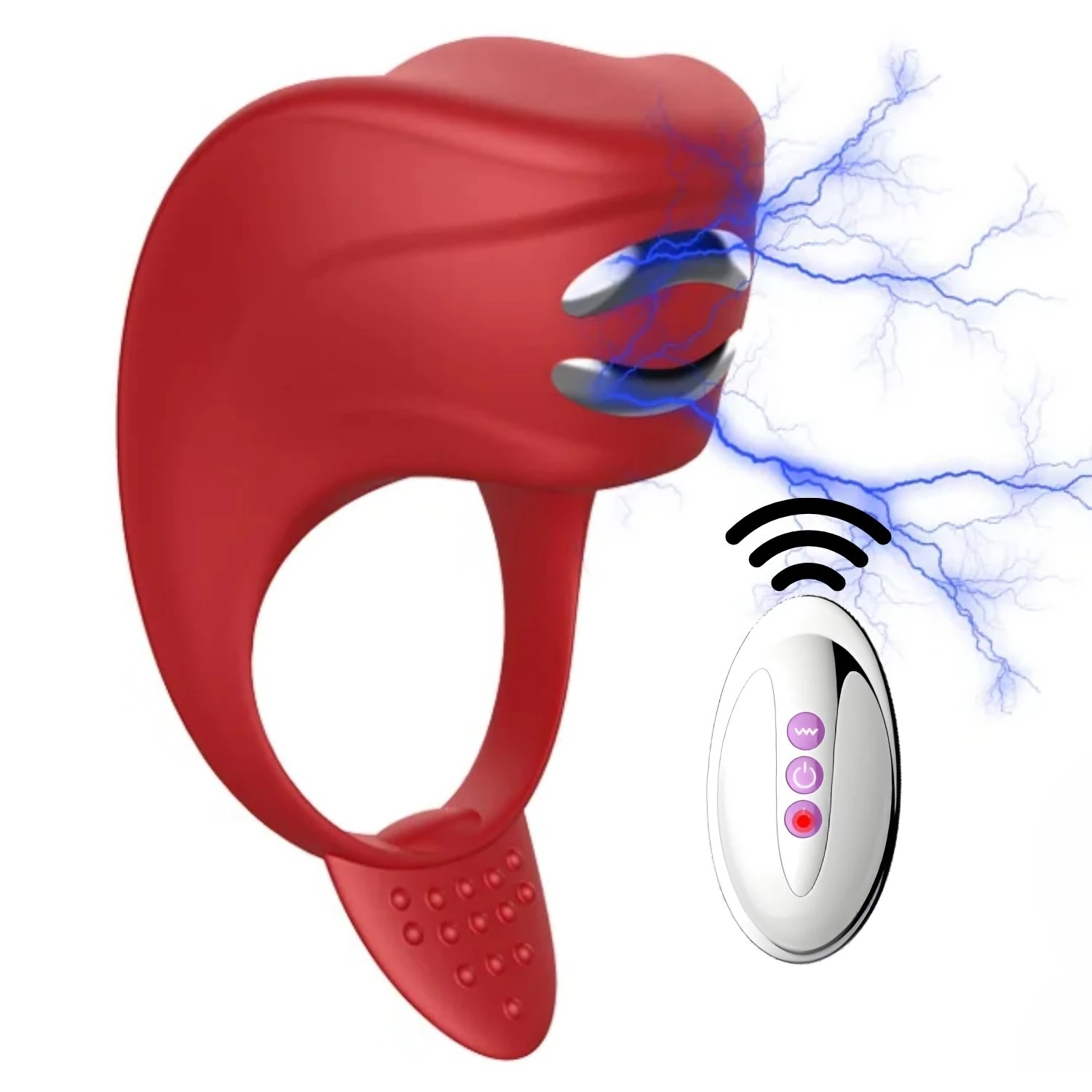 Zeus - Şarjlı Uzaktan Kumandalı Su Geçirmez Electro Stim ve Güçlü Titreşimli Klitoris Uyarıcı Penis Yüzüğü