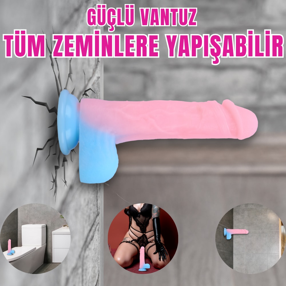 NEON ELITE Glow in the Dark - Karanlıkta Parlayan Dildo Ultra Yumuşak Realistik Yapay Penis 22 CM detay