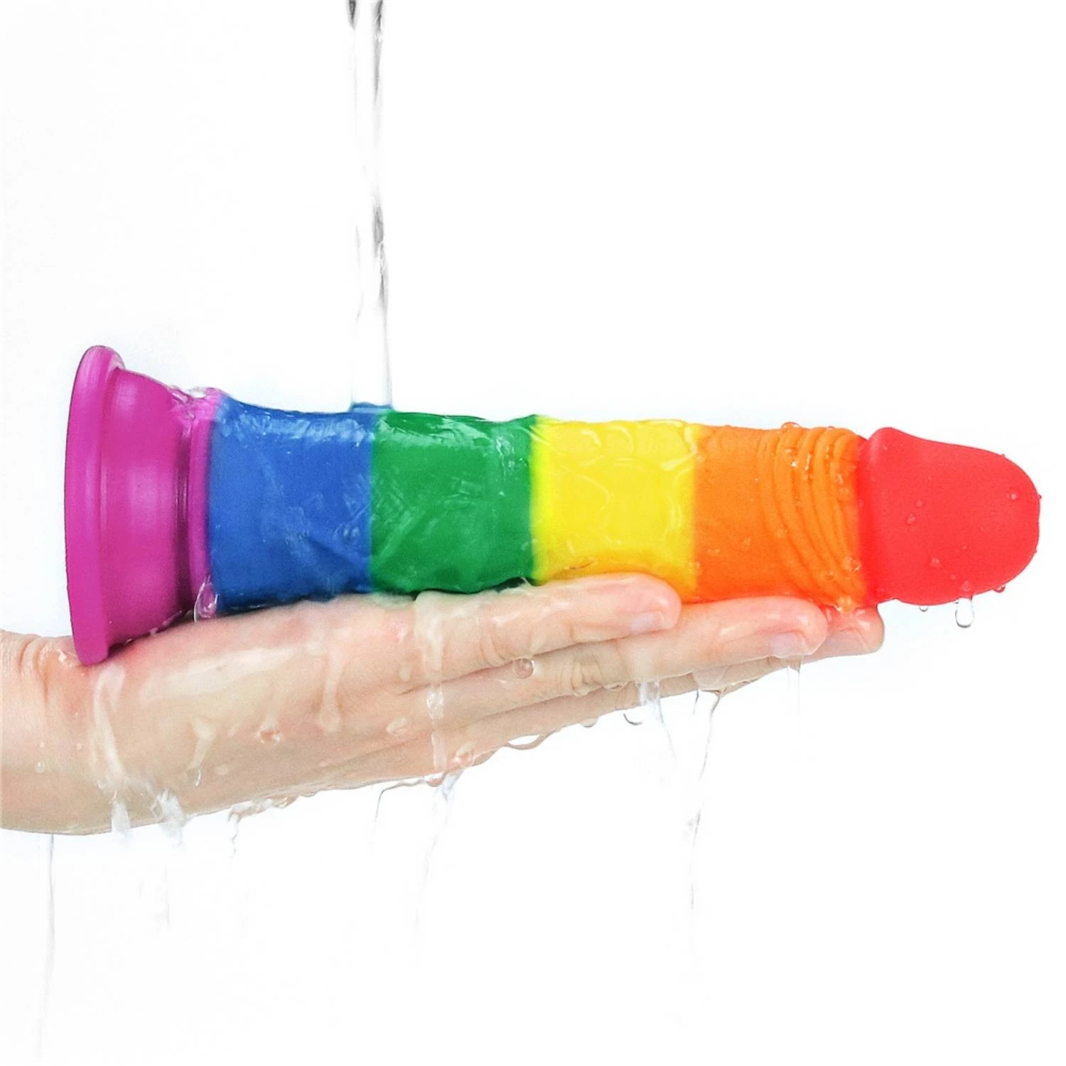 Onur Bayrağı Renkli Ultra Yumuşak Doku Silikon Gerçekçi Yapay Penis Testissiz Realistik Dildo 18.5x3.5 CM