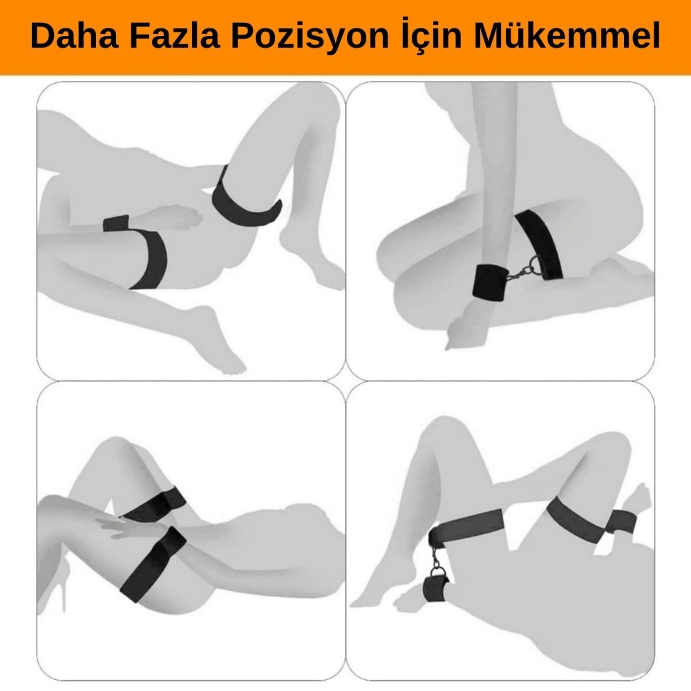 Fetish Master Uyluk Bilek Manşetleri Ayarlanabilir Pozisyon Kelepçe BDSM Seti detay