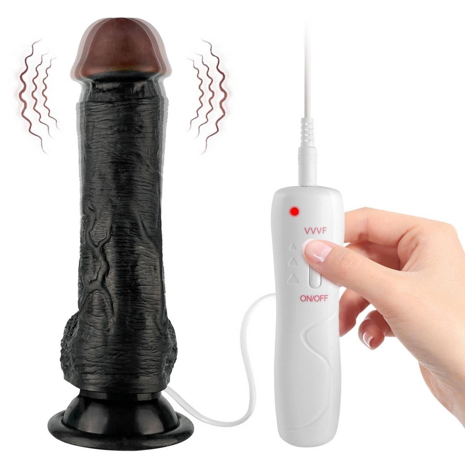 Ricky - Kumandalı Vantuzlu Güçlü Titreşimli Gerçekçi Zenci Yapay Penis Realistik Dokuda Dildo 20 CM detay