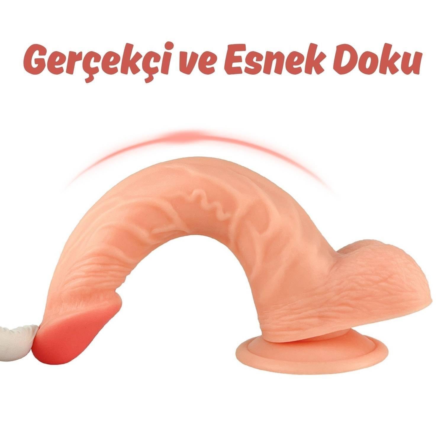 Wesley - Kumandalı Vantuzlu Eğik Yapı Güçlü Titreşimli Gerçekçi Yapay Penis Realistik Dokuda Dildo 22 CM detay