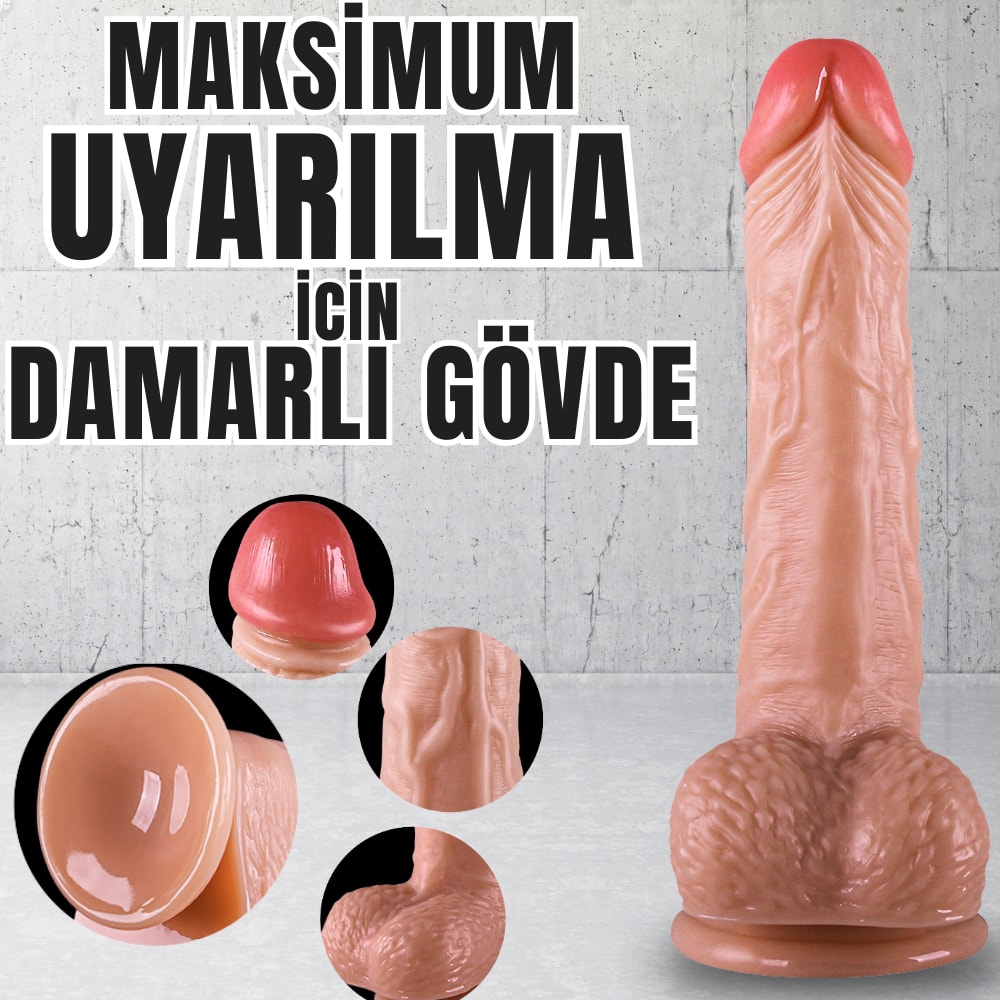 Güçlü Vantuzlu Damarlı Realistik Dildo Gerçekçi Yapay Penis 20x3.6 CM detay