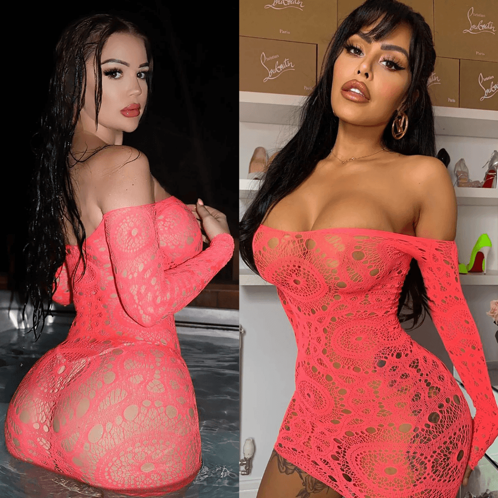 Ateş Kırmızı Uzun Kollu Erotik Dantel ve File Fantezi İç Giyim Seksi Mini Elbise