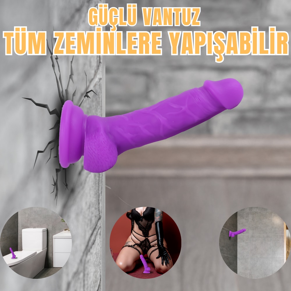 MYST COLOR Dildo Ultra Yumuşak Dokulu Mor Realistik Yapay Penis detay