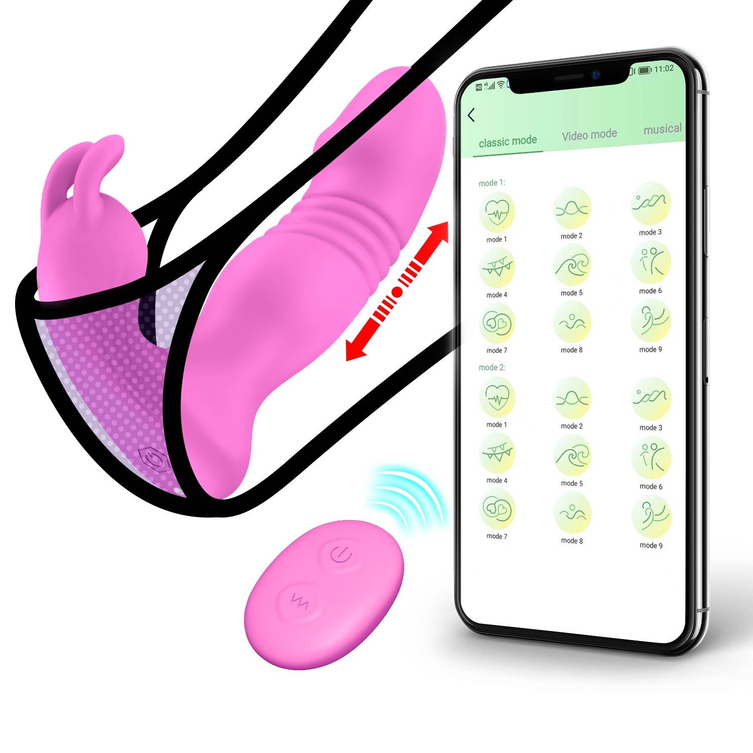 Luna APP RCT - Şarjlı Kumanda Ve Telefon Kontrollü İleri Geri Hareketli Çift Motorlu Giyilebilir Rabbit Vibratör detay