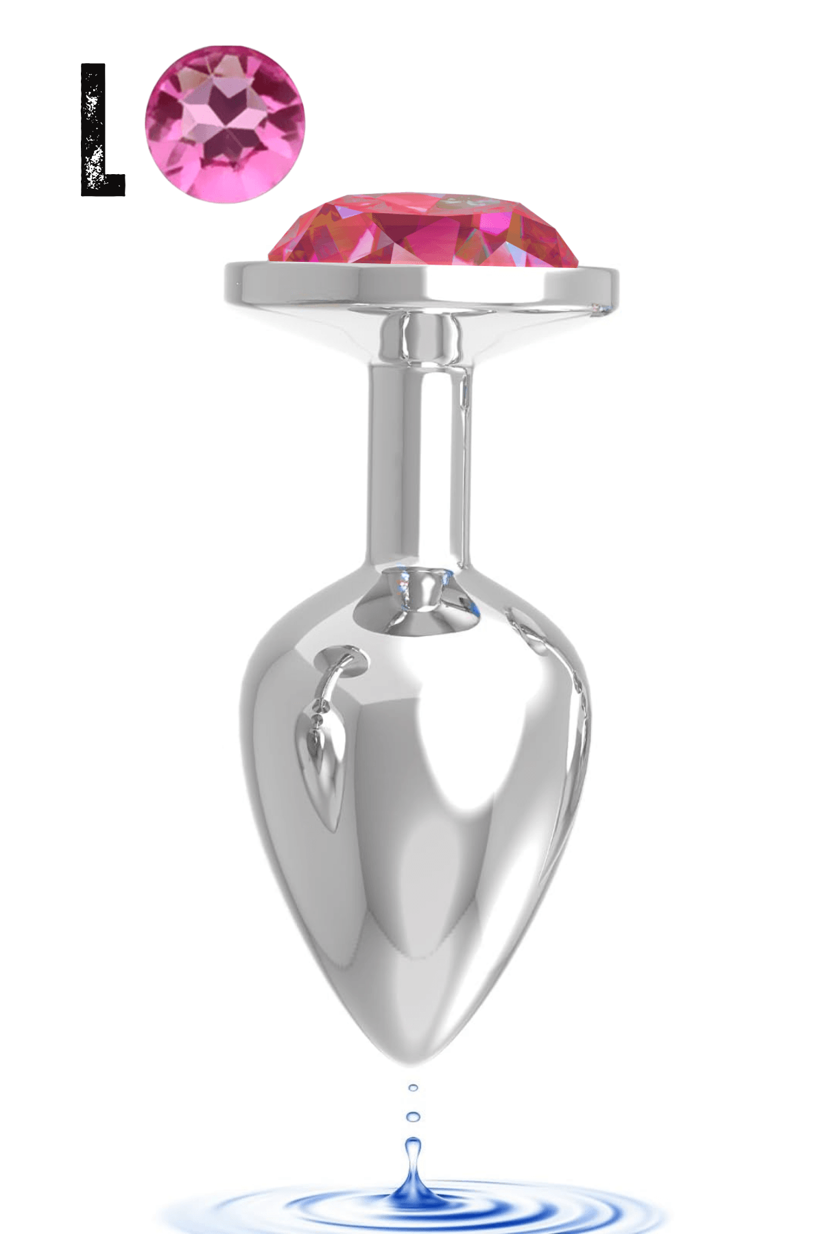 Paslanmaz Çelik Açık Pembe Yuvarlak Mücevher Taşlı Pürüzsüz Silver Metal Anal Butt Plug - Büyük Boy