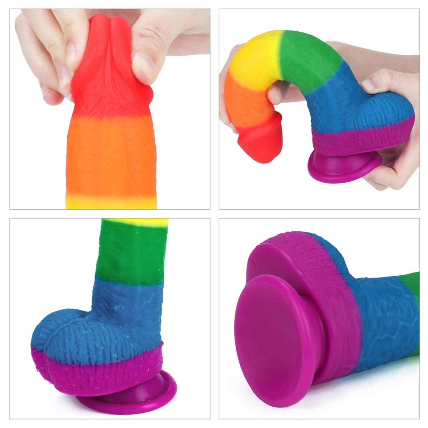 Onur Bayrağı Renkli Ultra Yumuşak Doku Silikon Gerçekçi Yapay Penis Realistik Dildo 22.5x4 CM detay