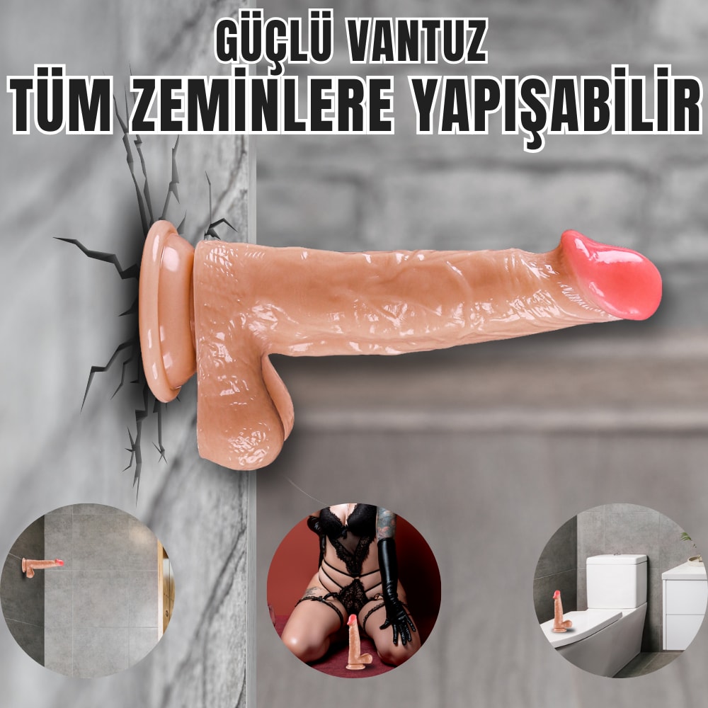 Güçlü Vantuzlu Damarlı Realistik Dildo Gerçekçi Yapay Penis 18x3.6 CM detay