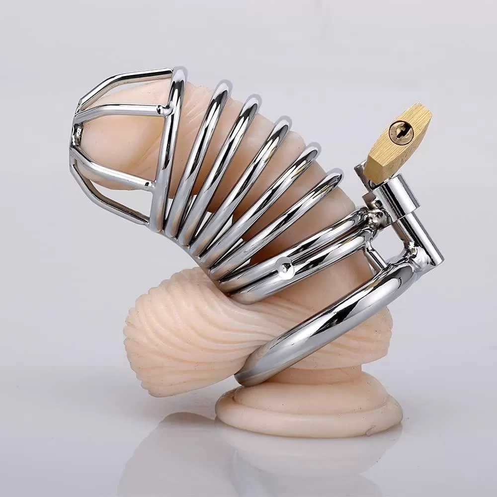 Metal Penis Kilidi Chastity Cock Cage Erkek Bekaret Penis Esaret Kafesi detay