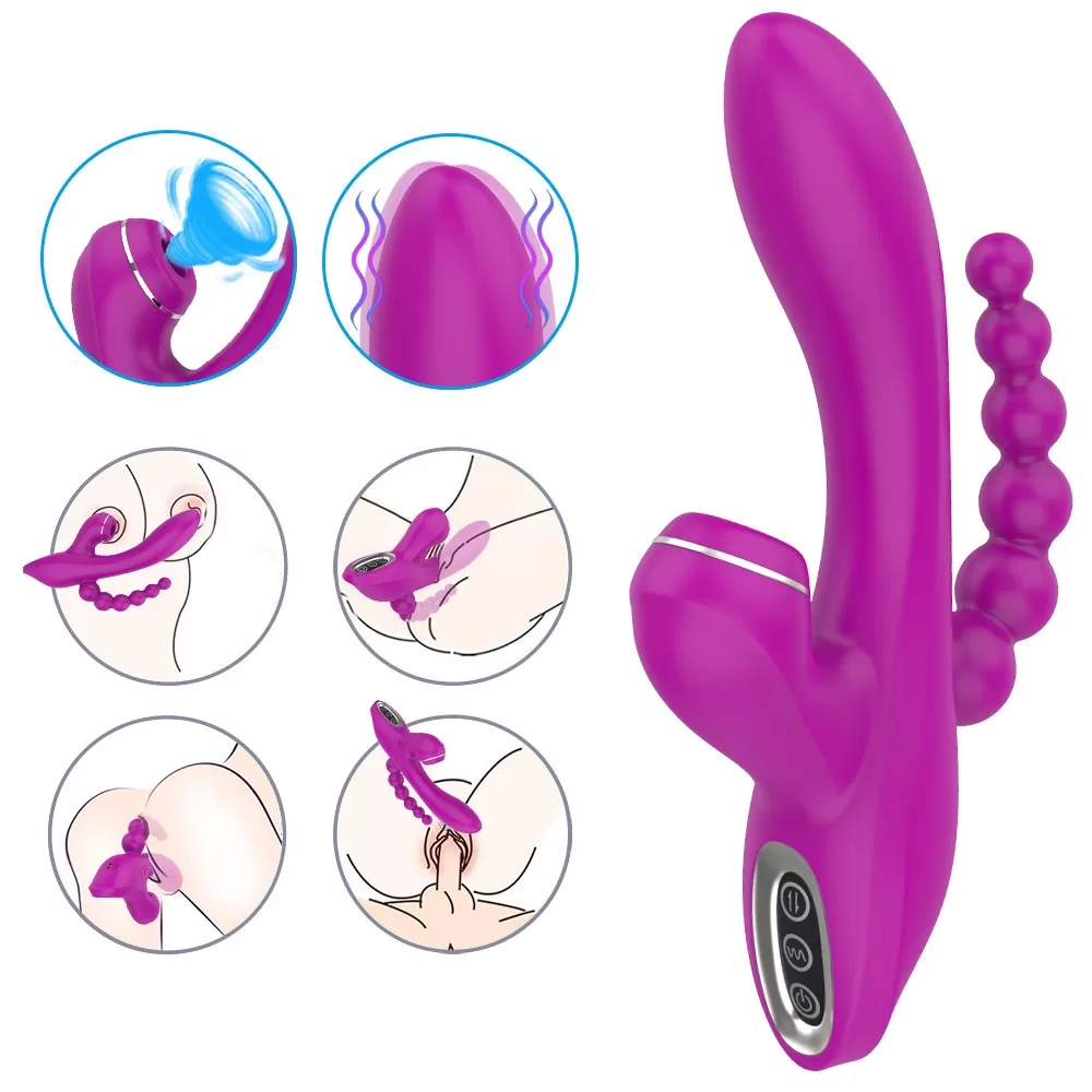 Abel - Şarjlı Triple Anal Beads G Spot ve Klitoris Uyarıcı Güçlü 3 in 1 Emiş Vibratör detay