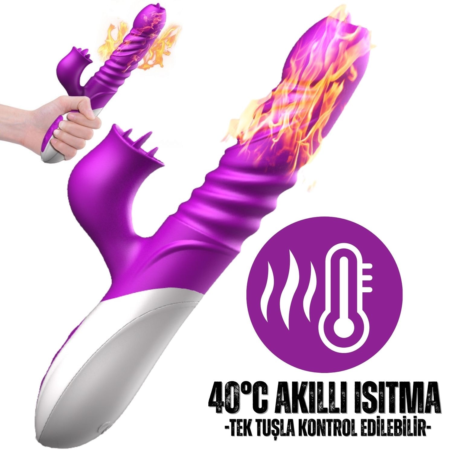 T10 - Şarjlı Akıllı Isıtmalı İleri Geri ve Dil Hareketli G-Spot ve Klitoris Uyarıcı 2 in 1 Yapay Penis Rabbit Vibratör detay