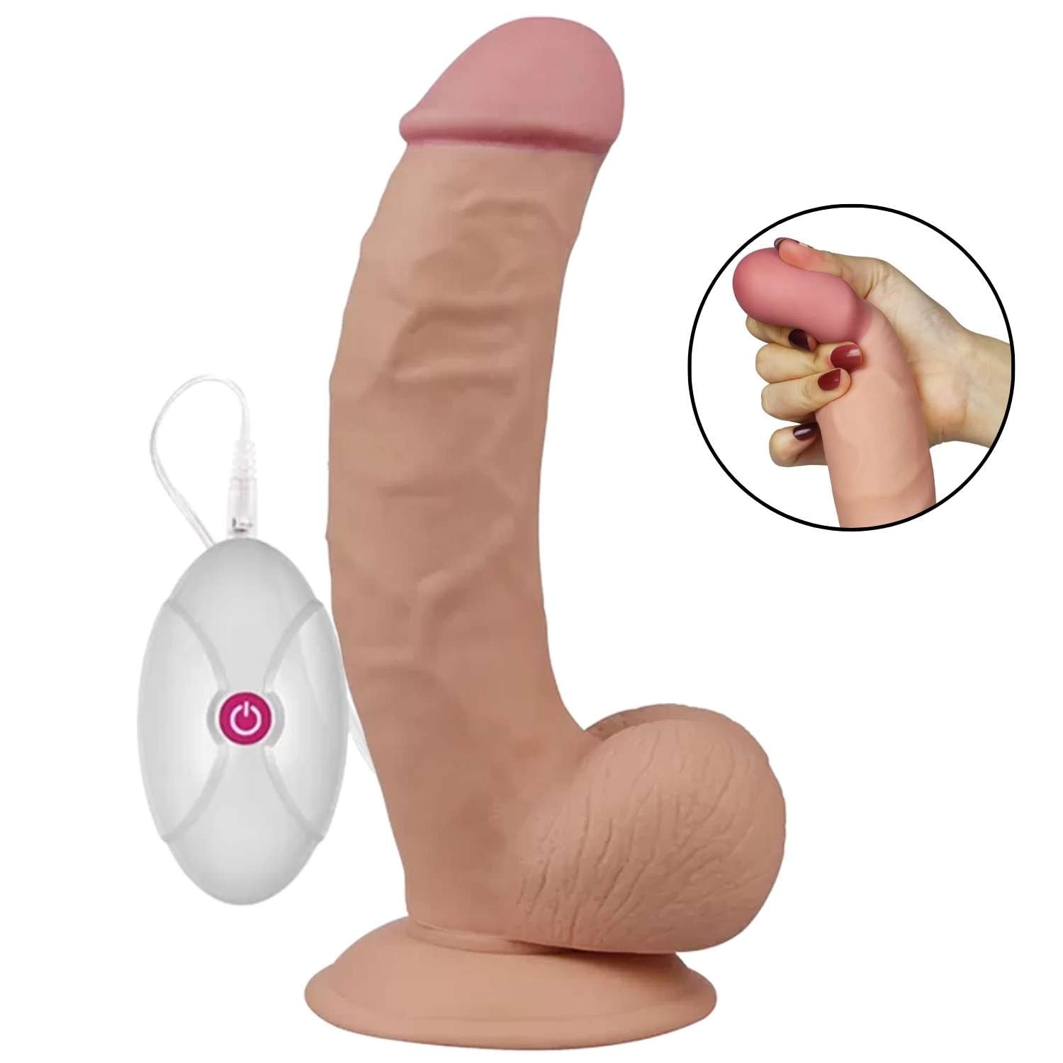 Ultra Soft Realistik Dildo Güçlü Titreşimli Yumuşak Doku Gerçekçi Yapay Penis Vibratör 20 CM