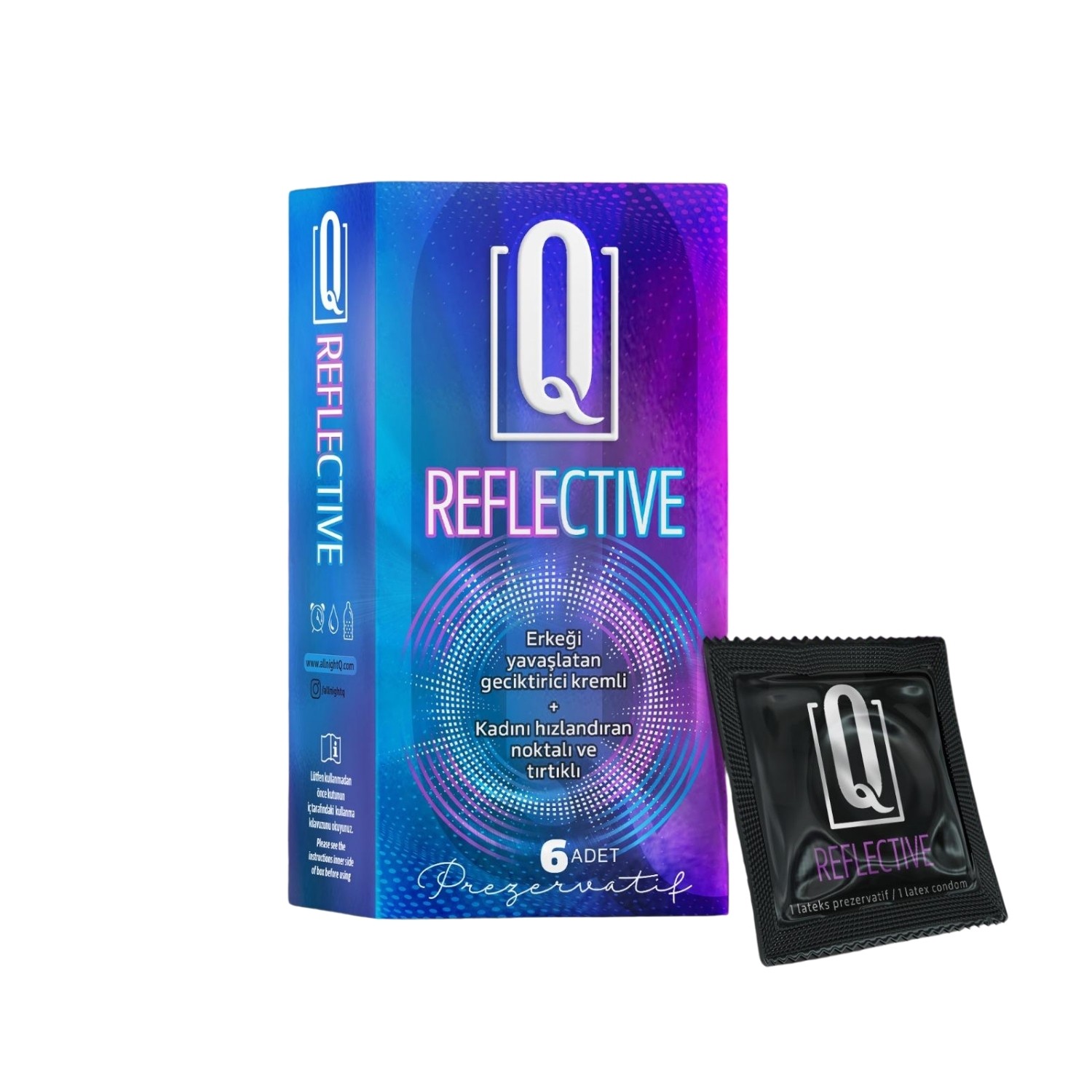 Q Reflective Kondom Uzun Süre Performans ve Tırtıklı Uyarıcı 6&apos;lı Geciktiricili Prezervatif