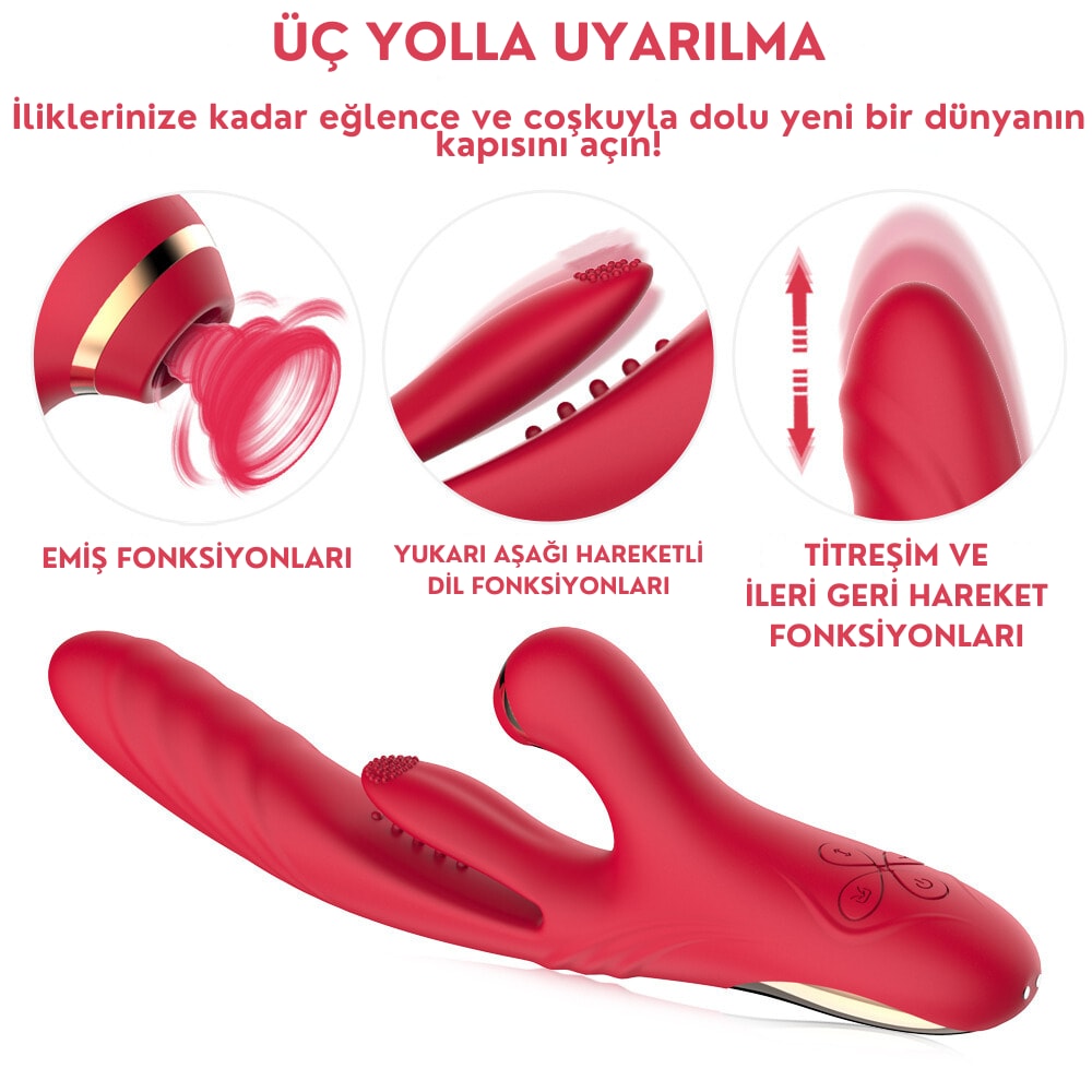 Chicy - Manyetik Şarjlı Titreşimli İleri Geri ve Aşağı Yukarı Dil Hareketli Klitoris Emişli 4 in 1 Vibratör detay