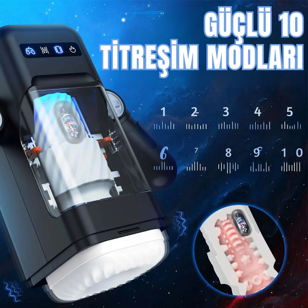 Amovibe - Şarjlı Telefon Tutuculu Isıtmalı İleri Geri Hareketli ve Titreşimli Otomatik Suni Vajina Mastürbatör detay