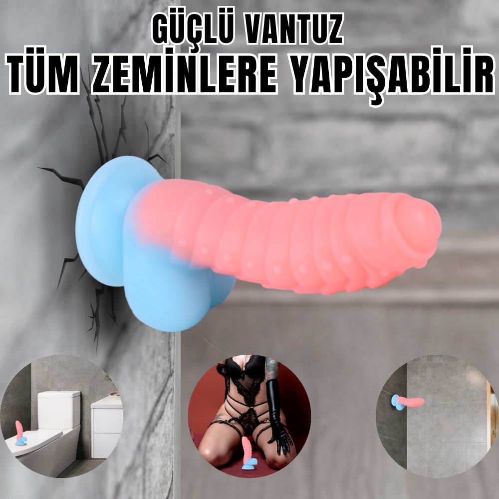 NEON ELITE Glow in the Dark - Karanlıkta Parlayan Tırtıklı Dildo Ultra Yumuşak Realistik Yapay Penis detay