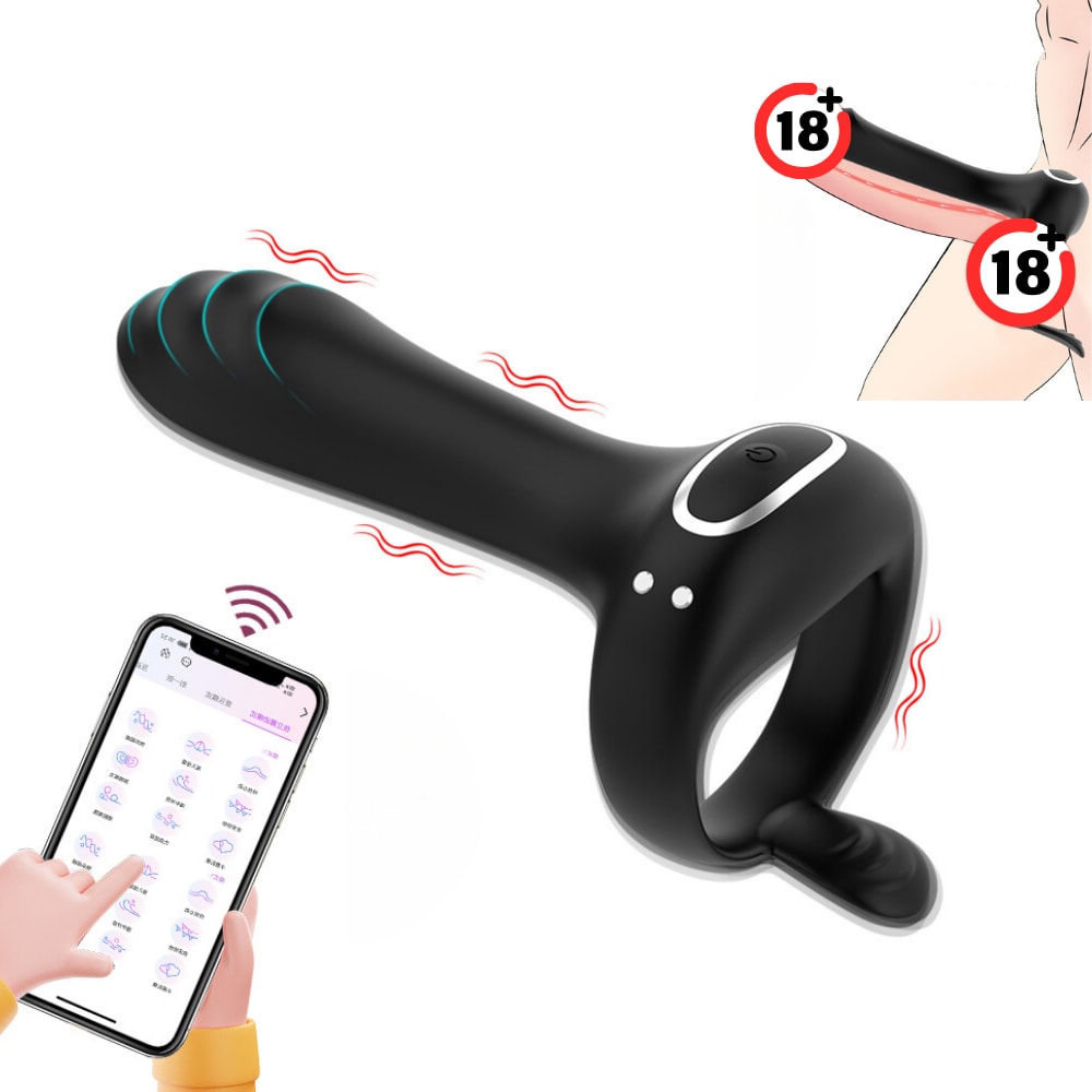 Şarjlı Telefon Kontrollü Perine Uyarıcı Kılıf G Nokta Uyarıcı Titreşimli Penis Halkası detay