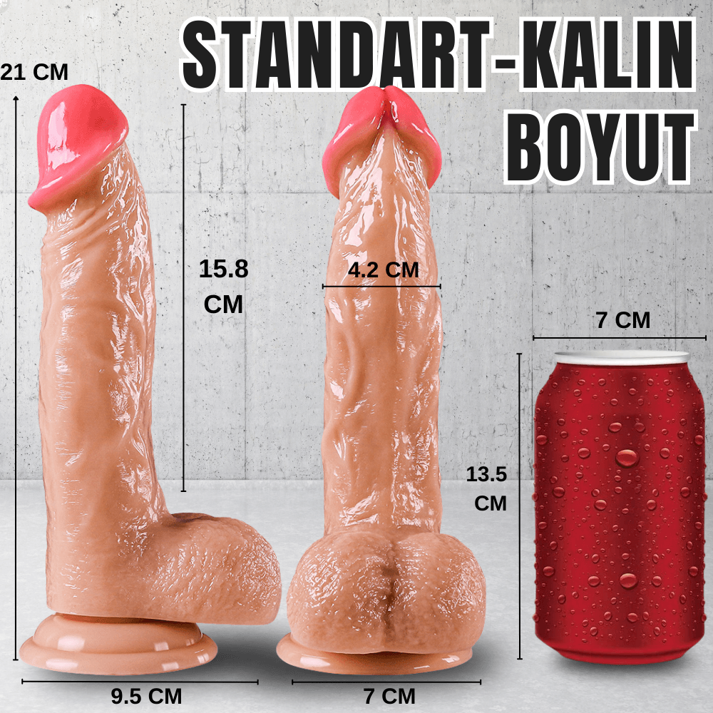 UNIQUE Realistik Dokuda Kalın Damarlı Dildo Vantuzlu Gerçekçi Yapay Penis 21 CM