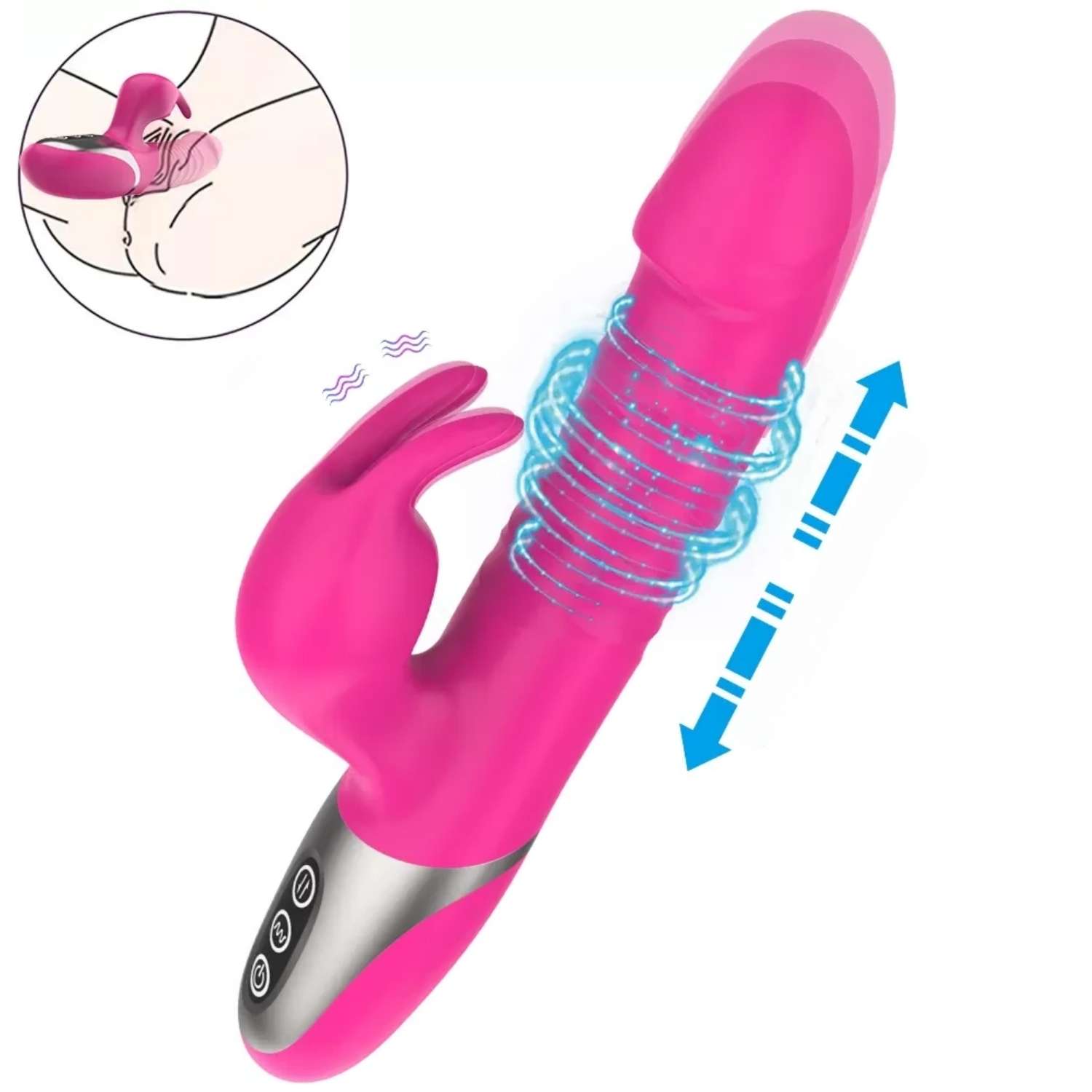 Omei - Şarjlı G Spot ve Klitoris Uyarıcı Su Geçirmez 2 in 1 İleri Geri Hareketli Rabbit Vibratör detay