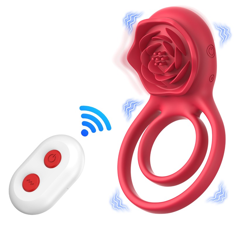Rose Double Ring - Gül Tasarımlı Klitoris Uyarıcı Titreşimli Testis ve Penis Halkası