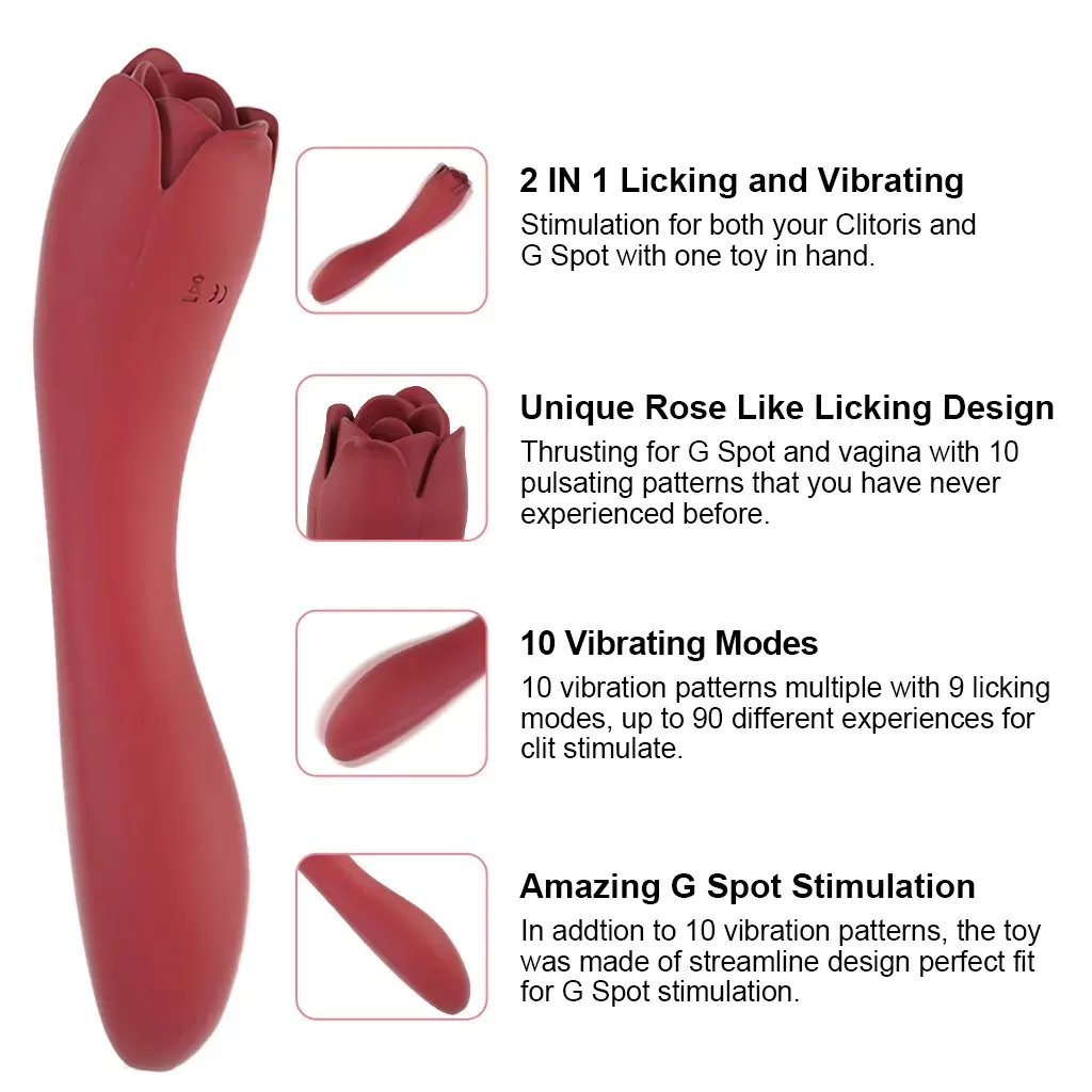 Meese Usb Şarjlı Çok Fonksiyonlu Gül Görünümlü Gspot Ve Klitoris Uyarıcı Dil Vibratör detay
