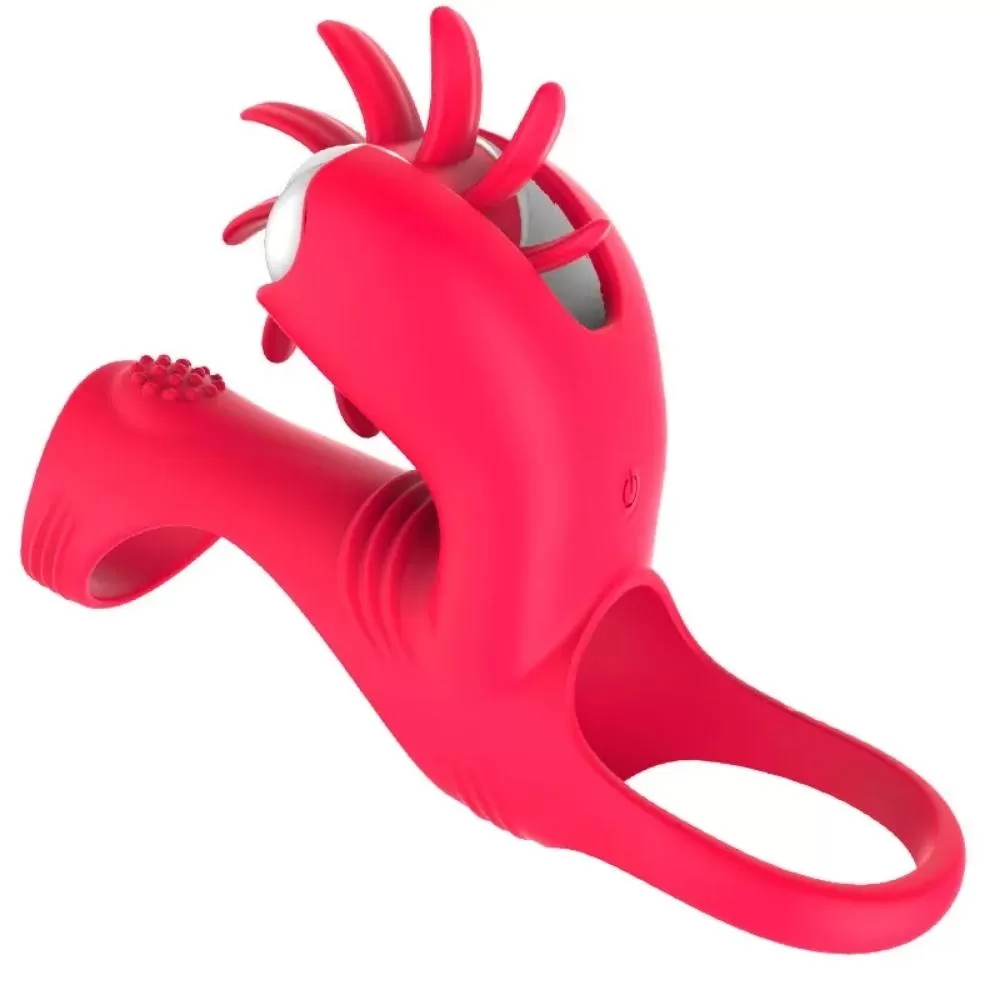GUIMI Dönebilen Dil Hareketli Klitoris ve G-Spot Uyarıcı Testis ve Penis Halkası - Pembe detay