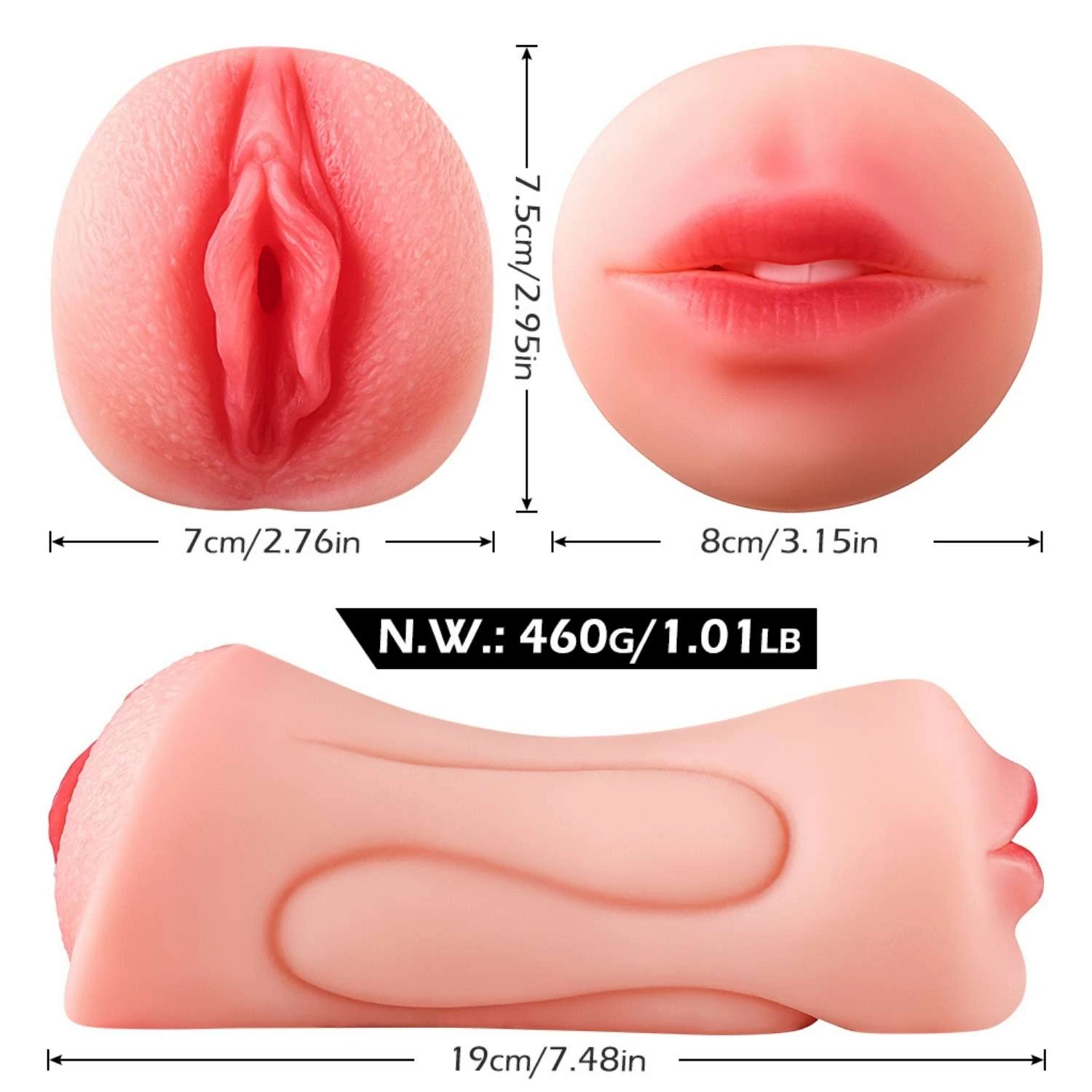 Karen - Çift Taraflı Oral Vajina Çift Girişli Realistik Mastürbatör Isıtmalı Titreşimli Double Yapay Vajina