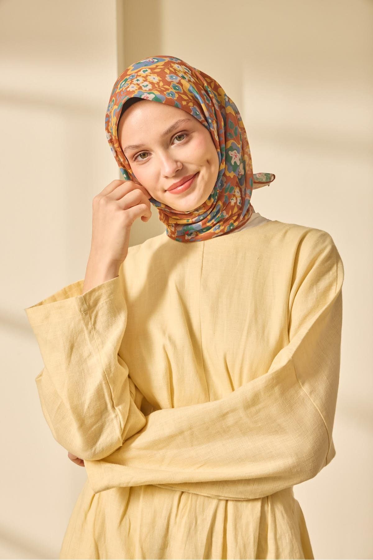 Mine Desen Soft Pamuk Eşarp - taba