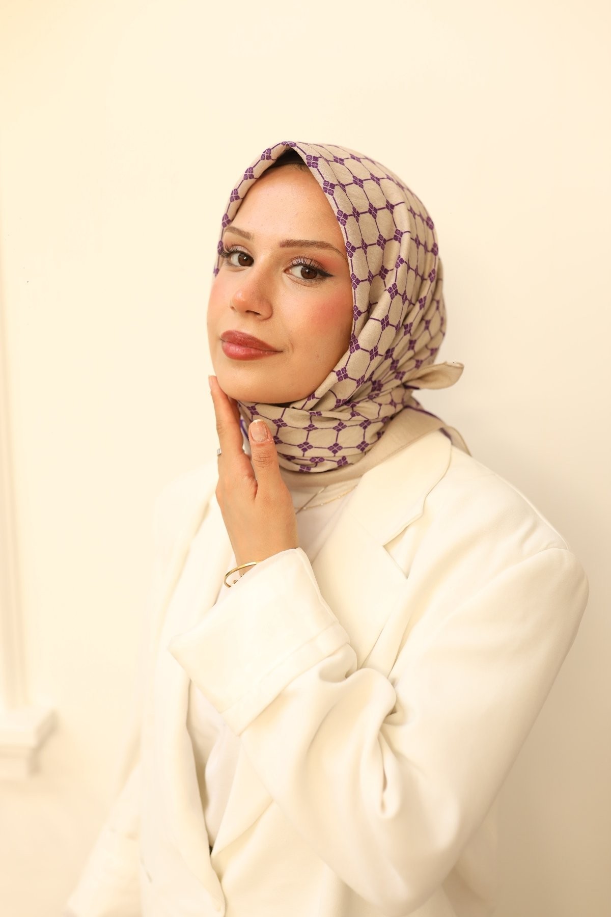 Monogram Desen Olinda Eşarp - bej&mor