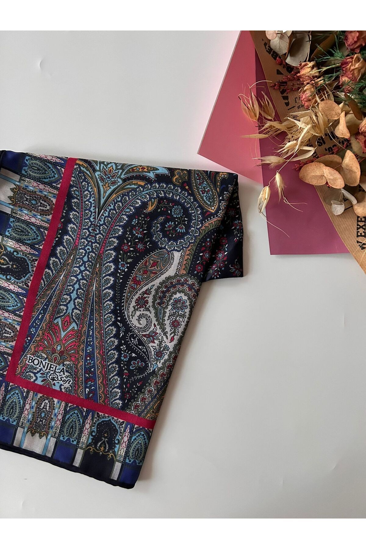 Antik Desen Digital Soft Eşarp - lacivert