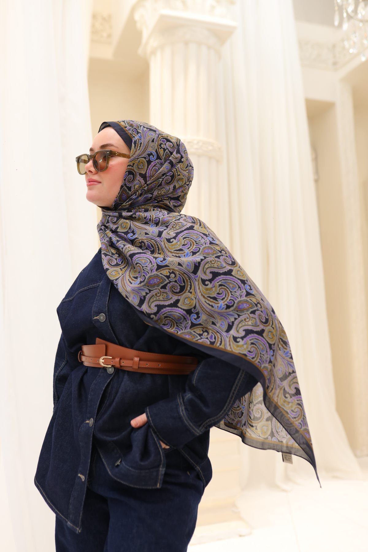 Leyla Desen Naria Şal - lacivert&olive