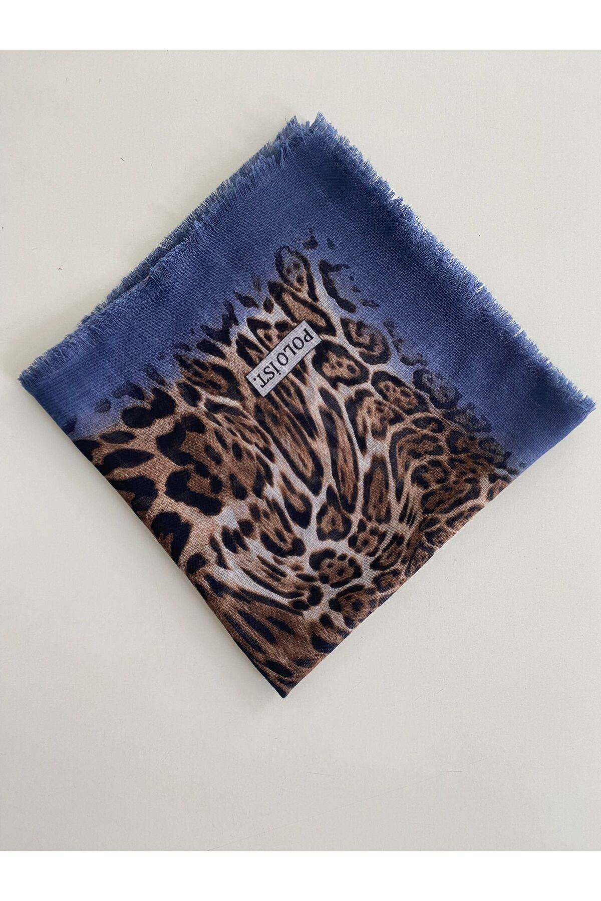 Leopar Desen Tülbent Yazma - kot mavi