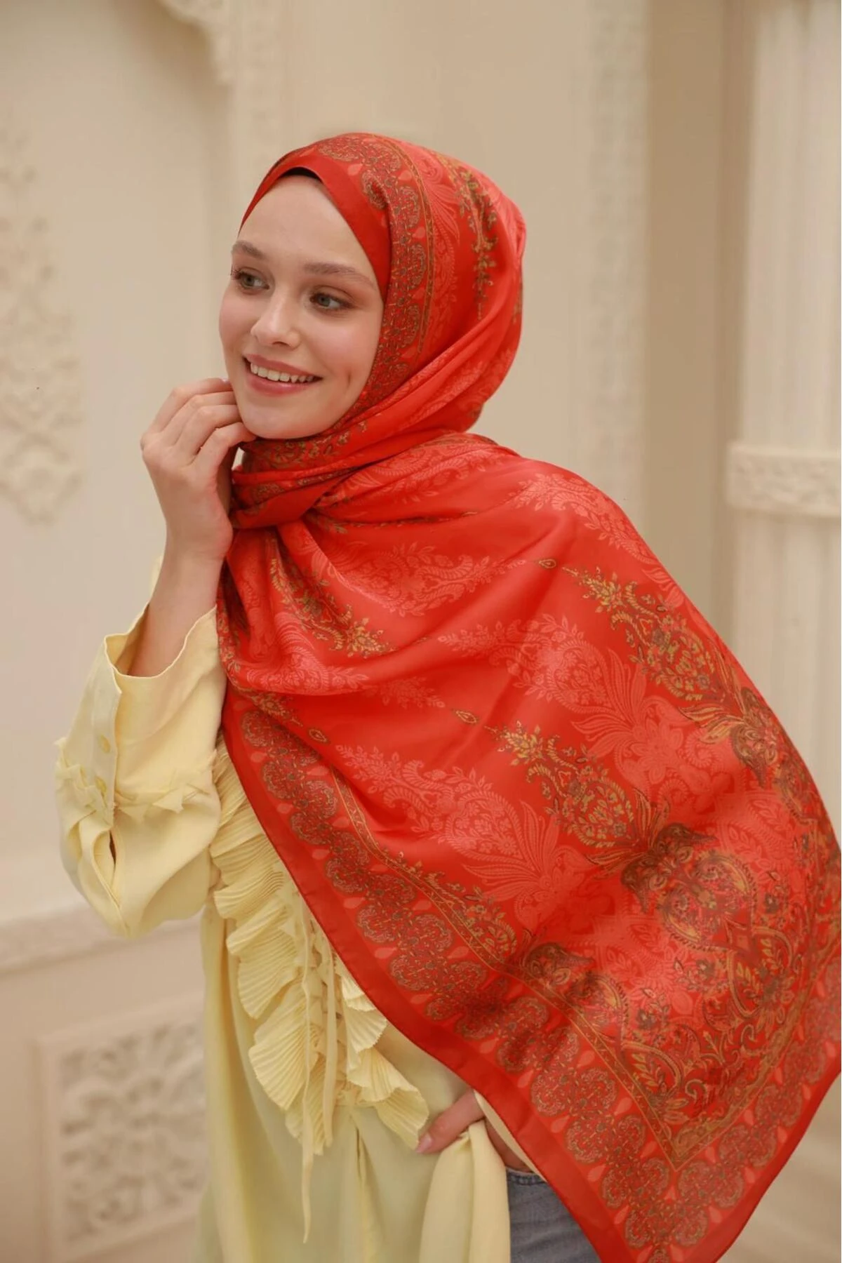 Etnik Desen Velina Şal - mercan