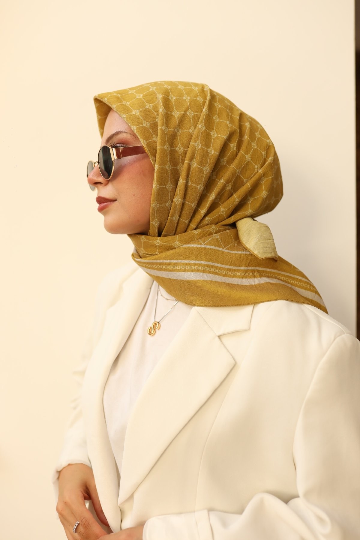 Monogram Desen Olinda Eşarp - yağ yeşili