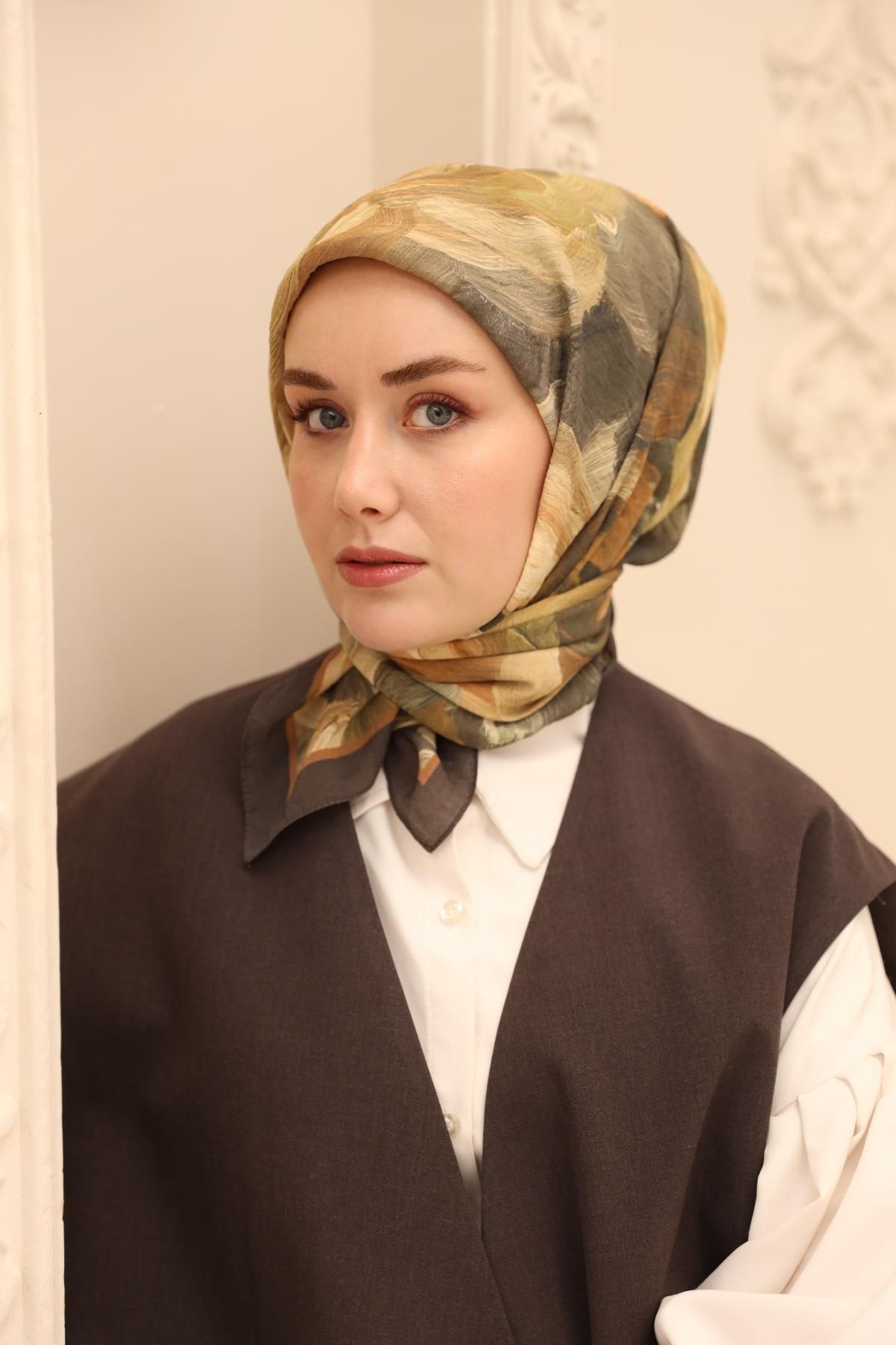 Akrilik Desen Olinda İpek Eşarp - antrasit
