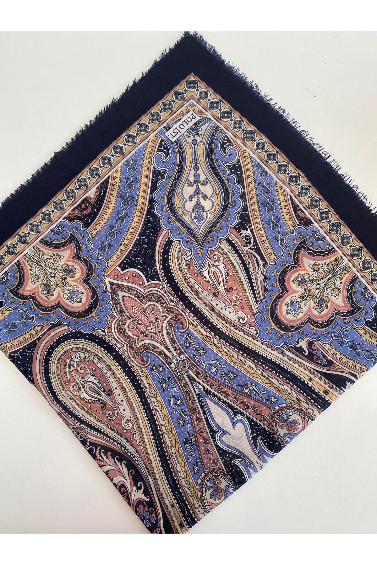 Çekme Sultaniye Desen Tülbent Yazma - lacivert&mavi