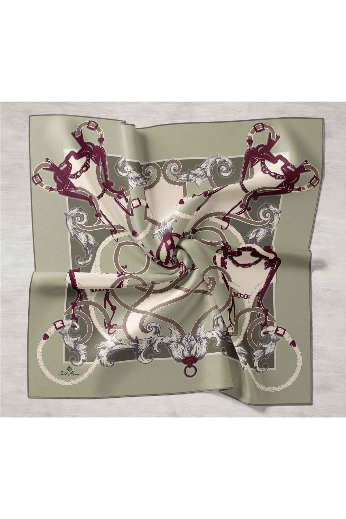 Kemer Desen Twill İpek Eşarp - mint yeşili