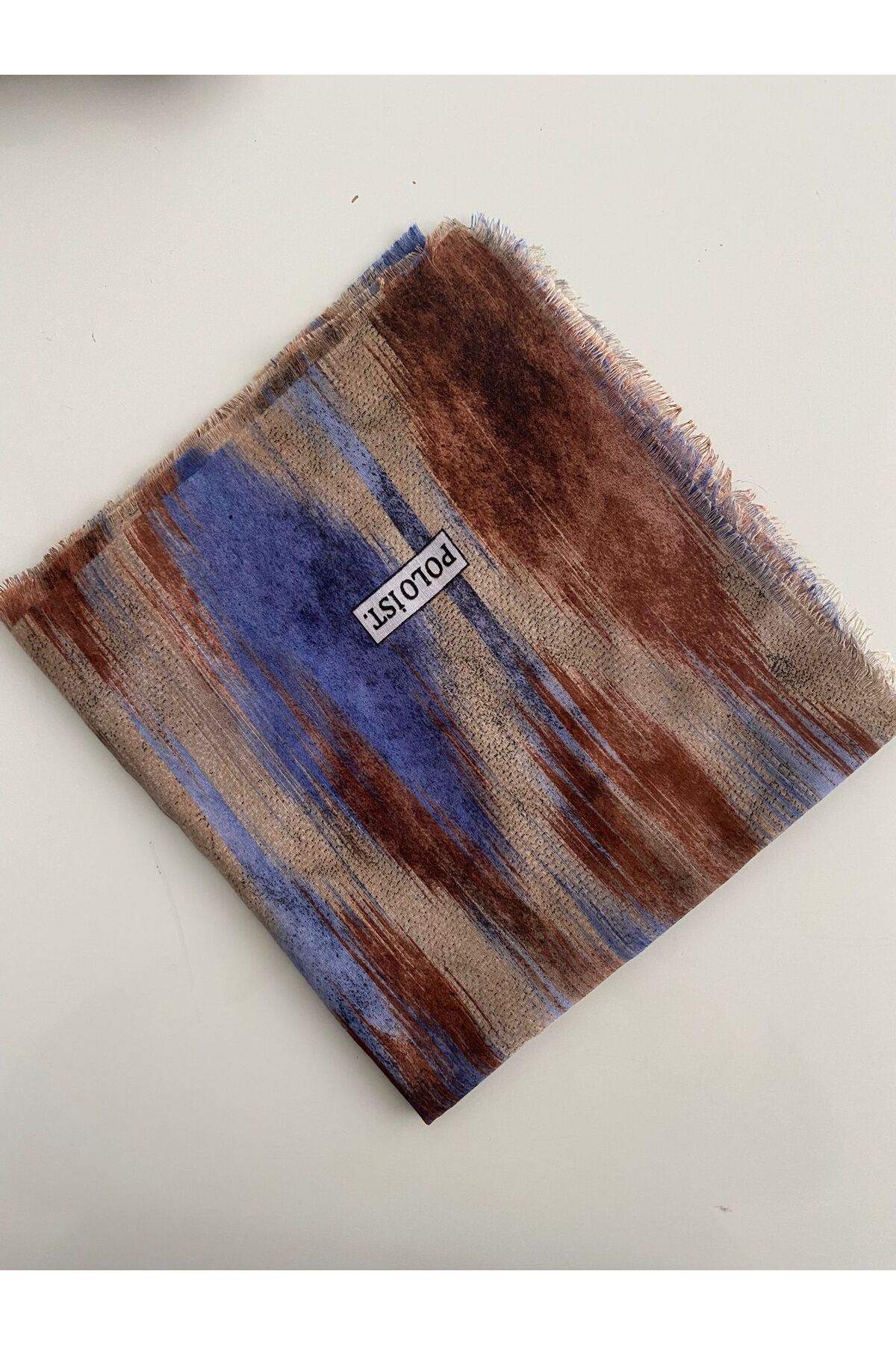 Boyalı Desen Tülbent Yazma - mavi&kahve