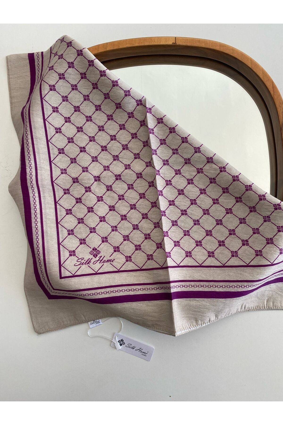 Monogram Desen Olinda Eşarp - krem&eflatun