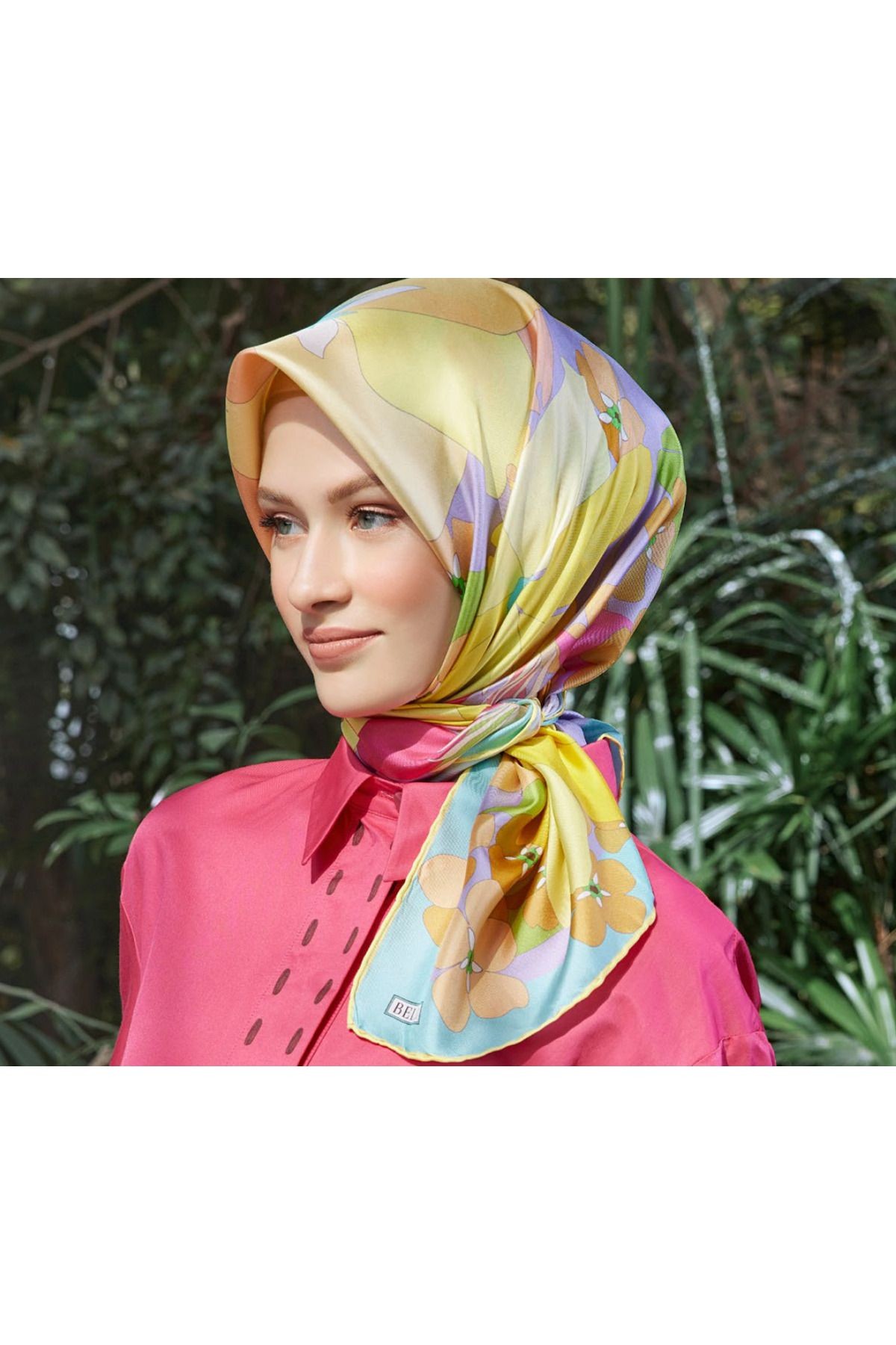Nergis Desen Twill İpek Eşarp - sarı