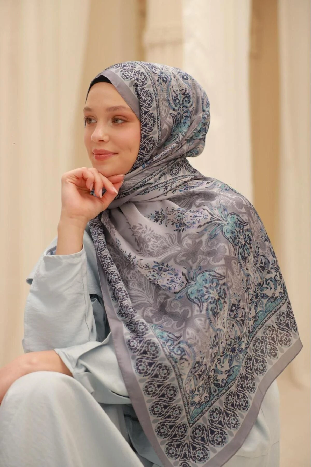 Etnik Desen Velina Şal - gri