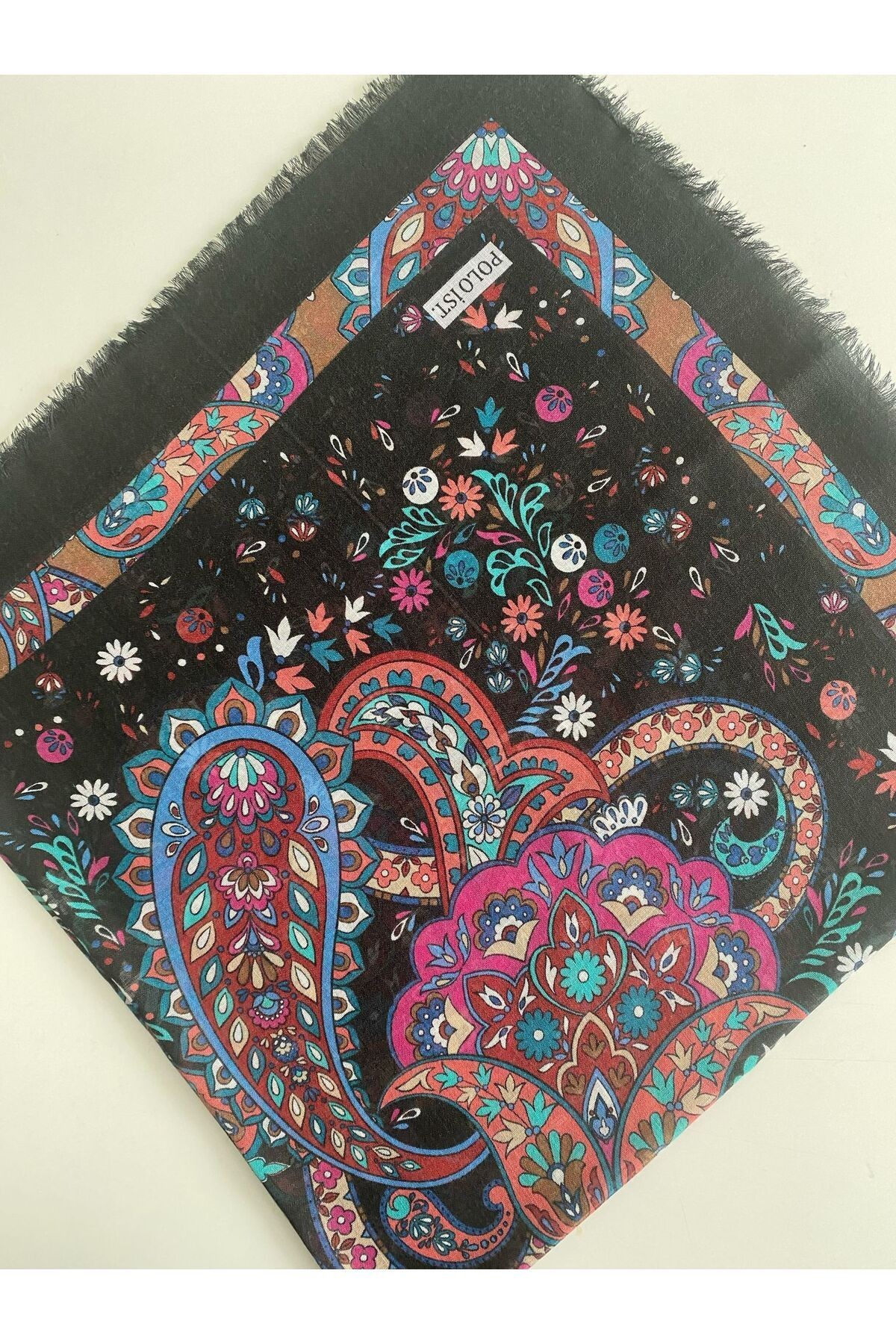 Mandala Desen Tülbent Yazma - siyah&mavi