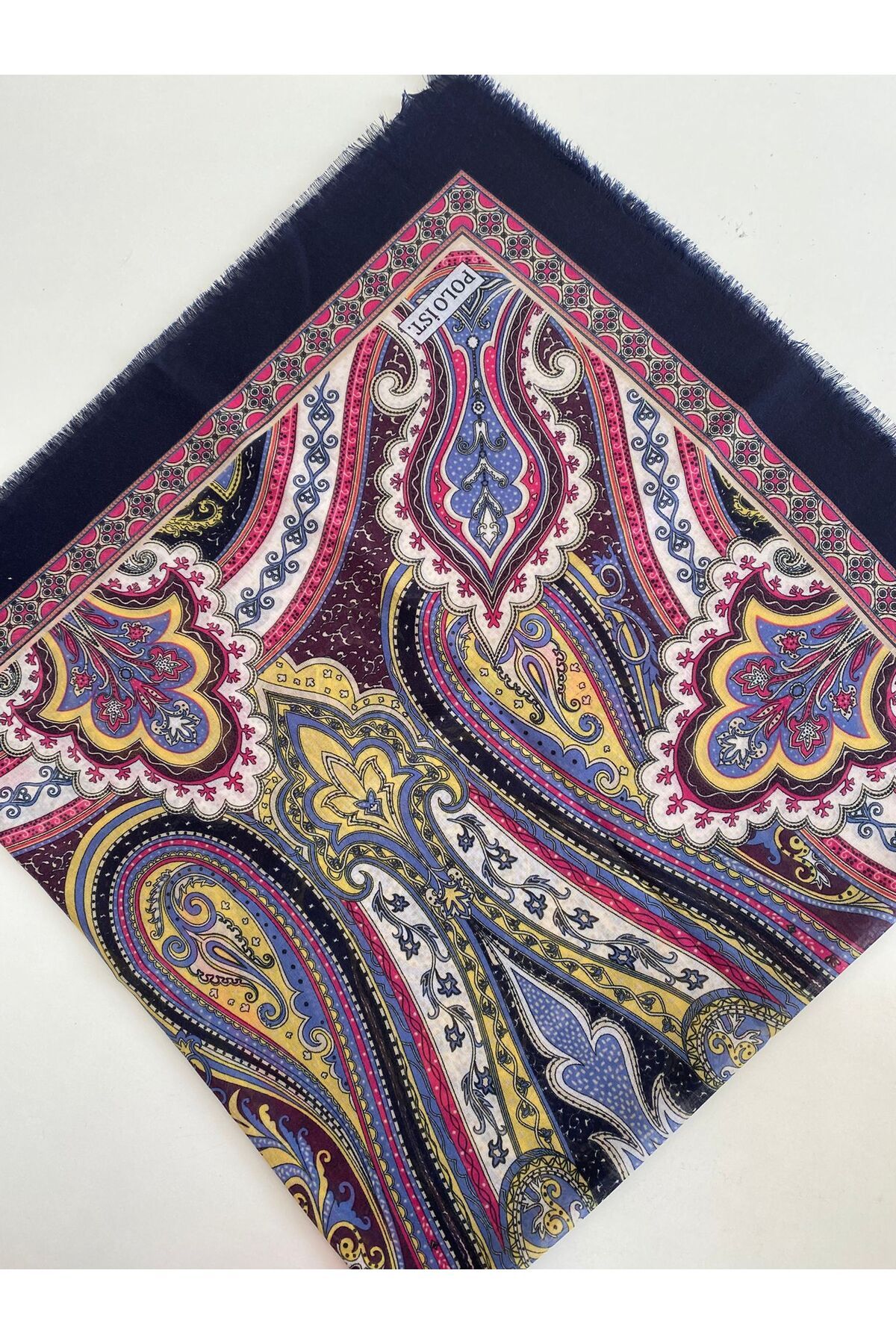 Çekme Sultaniye Desen Tülbent Yazma - lacivert&sarı