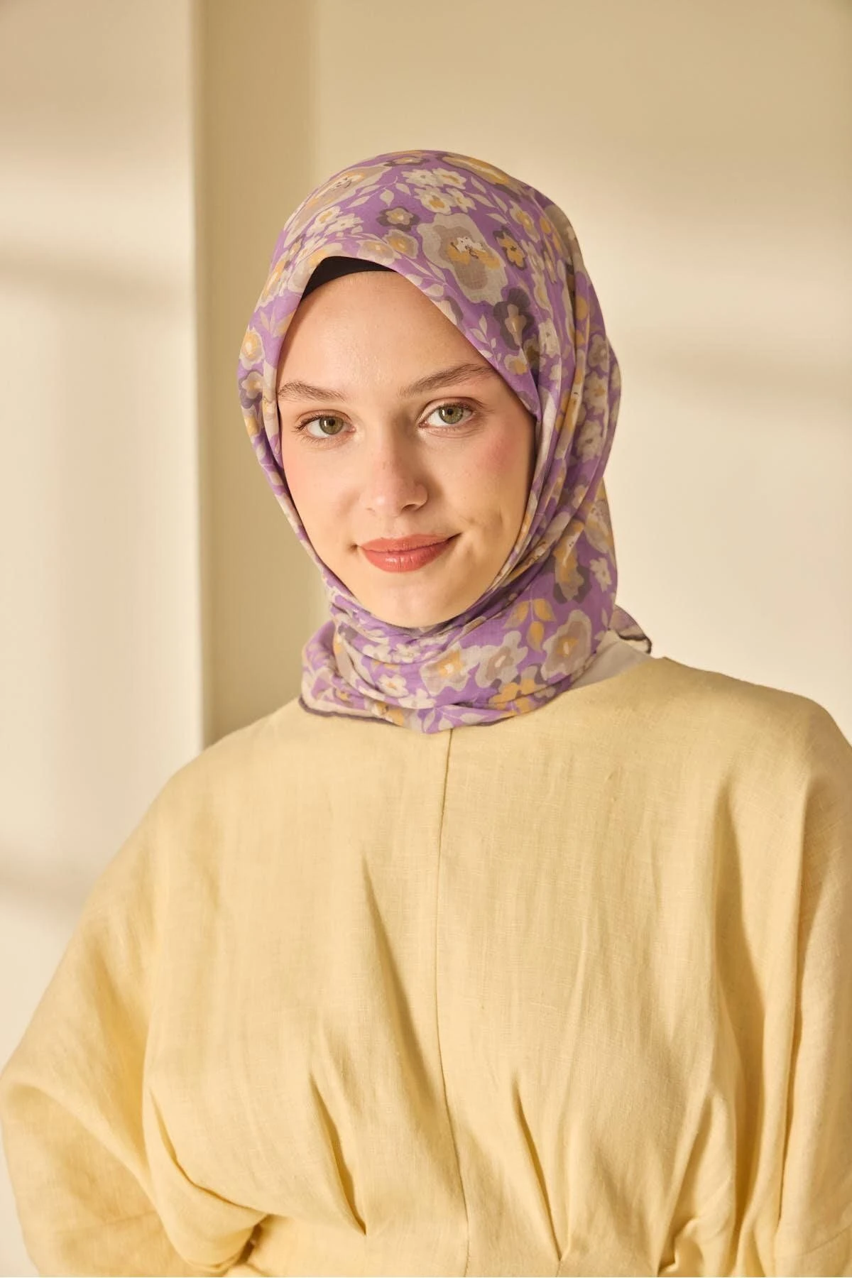 Mine Desen Soft Pamuk Eşarp - leylak